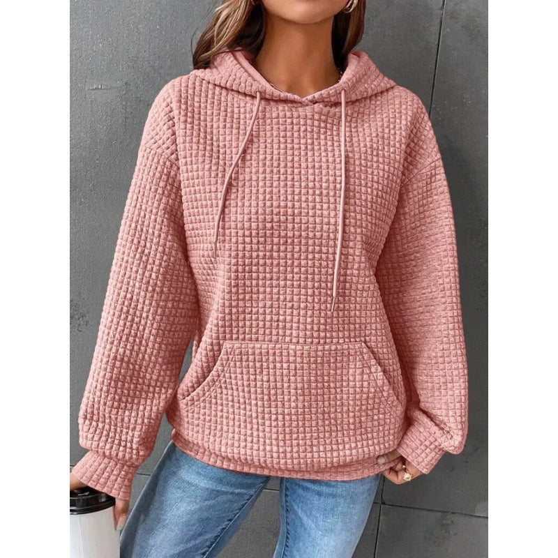 Damen Pullover Waffel Optik Kapuzenjacke Mit Tasche