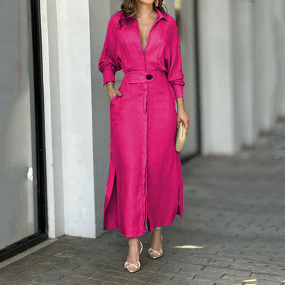 Damen Maxikleid Leinen Elegant Sommerkleid