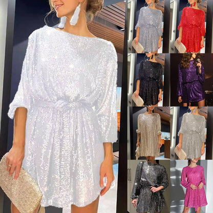 Damen Partykleid Glitter Lurex Elegant Geschnürt - IdealeKleiden