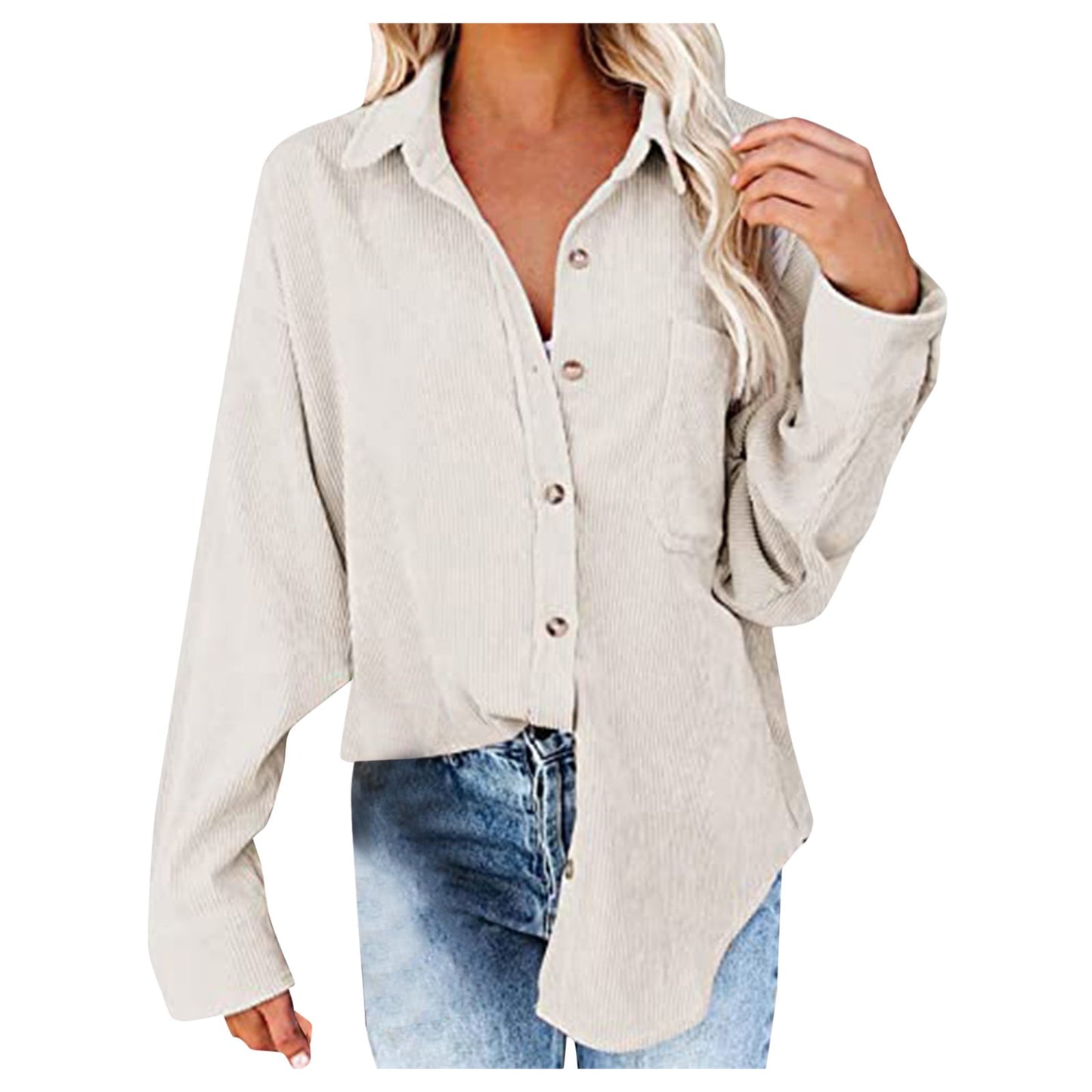 Damen Oversized Kordbluse Bequem Elegant