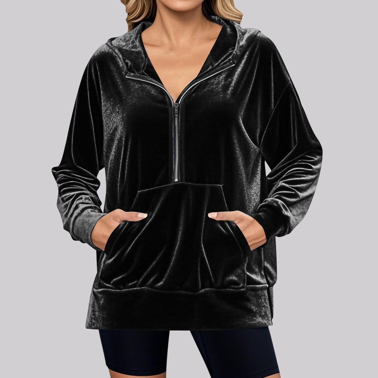 Damen Fleece Hoodie Kuschelig Mit Taschen