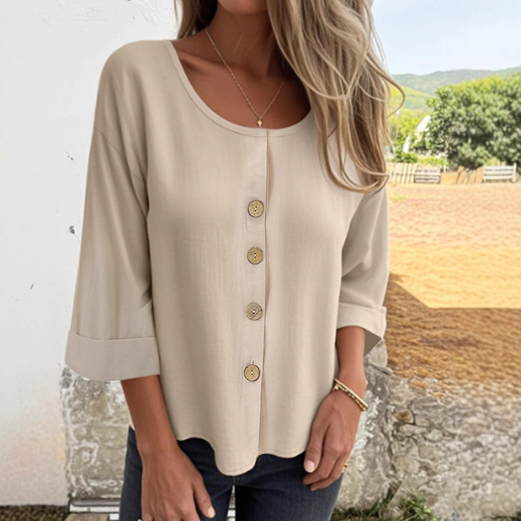 Damen Bluse Elegant Lässig Knopf Detail