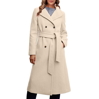 Damen Mantel Elegant Doppelreiher Gürtel Detail - IdealeKleiden