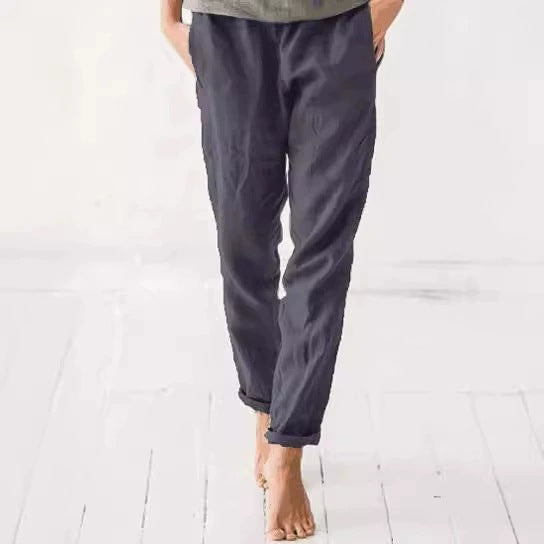 Damen Leinenhose Bequem Elegant mit Taschen