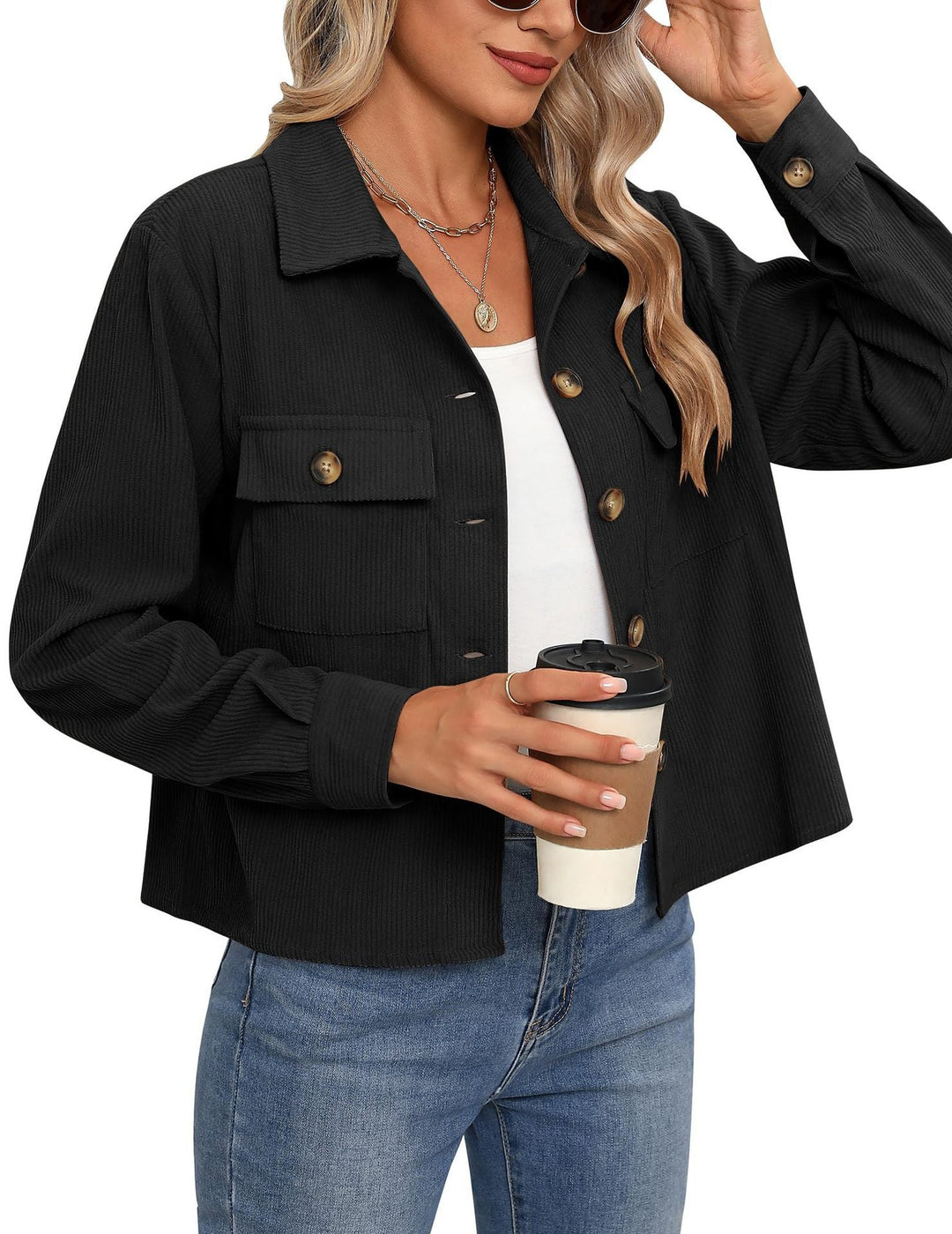 Damen Cordjacke Modern Zweitaschen Design