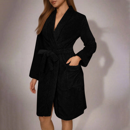 Weicher Damen-Bademantel mit Gürtel und Taschen
