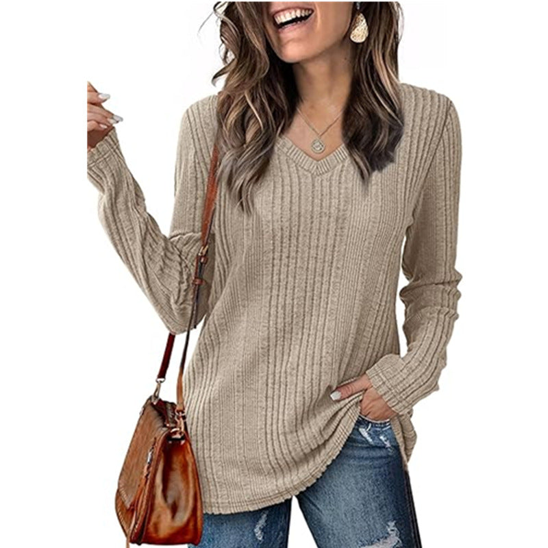 Damen Pullover V-Ausschnitt Strick Design