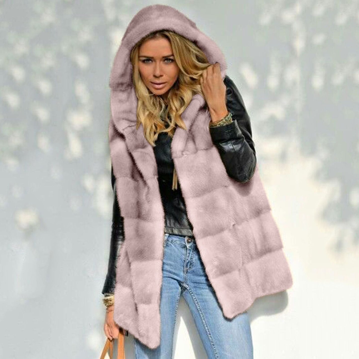 Damen Fleece-Jacke Mit Kapuze Warm Und Bequem
