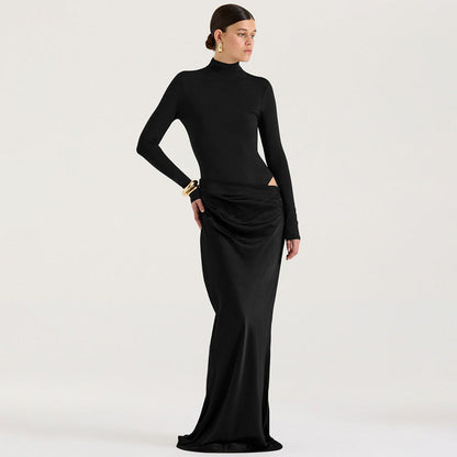 Damen Maxikleid Elegant Langärmlig Figurbetont