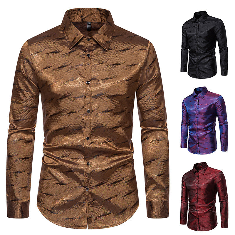 Herren Hemd Elegant Wellenmuster Langarm - IdealeKleiden