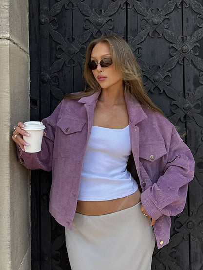 Damen Oversized Cordjacke Großzügig Stylish Streifenmuster