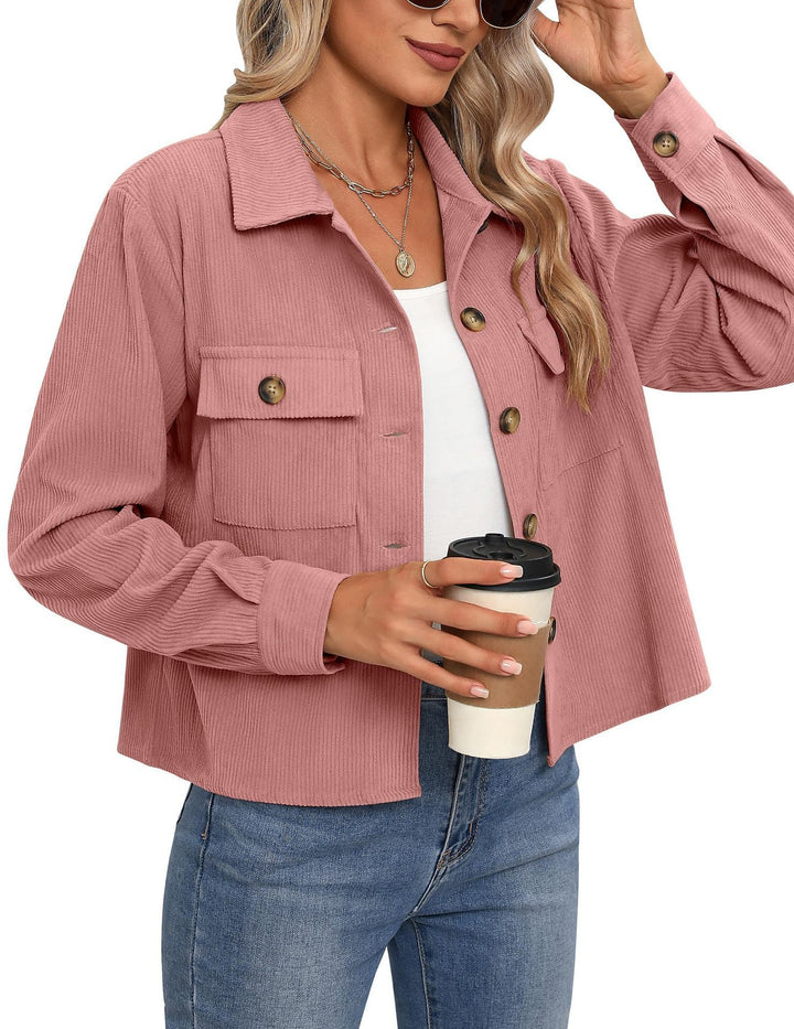 Damen Cordjacke Modern Zweitaschen Design