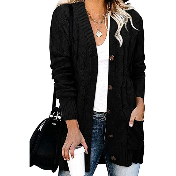 Damen Cardigan Grobstrick mit Knöpfen und Taschen