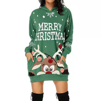 Weihnachtliches Damenkleid Hoodie-Style mit Kapuze
