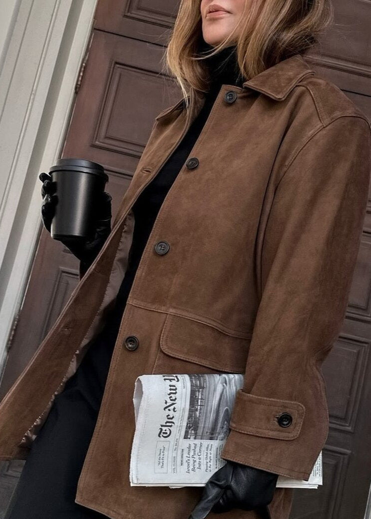 Modische Lederjacke Button Up Stil