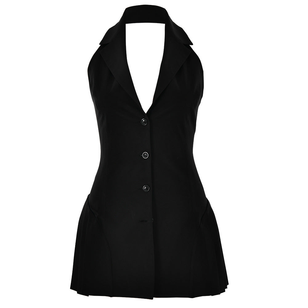 Damen Blazer Kleid Mit V Ausschnitt Und Seiten Taschen