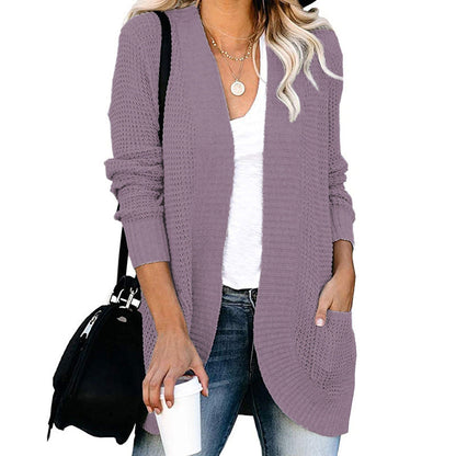 Damen Strickmantel Leger mit Taschen Offener Vorderteil