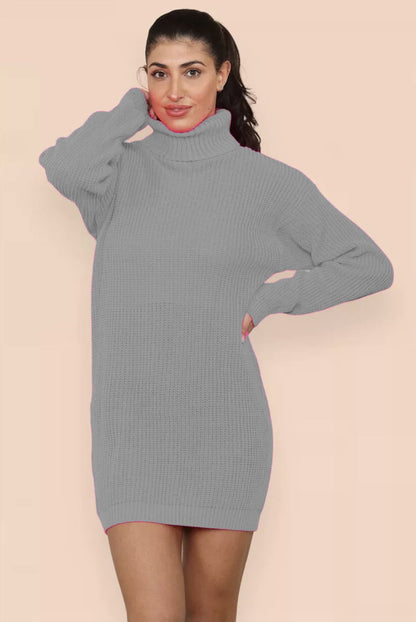 Damen Strickkleid Hochkragen Gestrickt Elegant