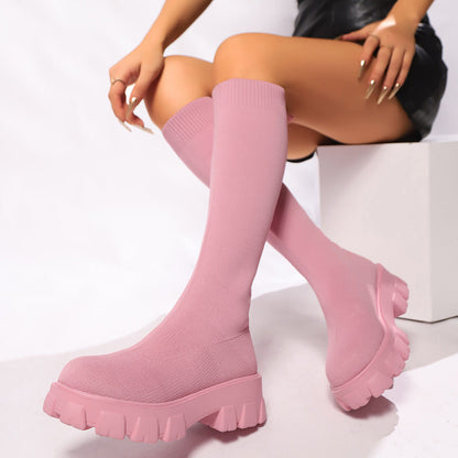Damen Overknee Stiefel Auffälliges Muster Rutschfeste Sohle