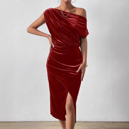 Damen Sommerkleid Elegantes Off-the-Shoulder Midikleid - IdealeKleiden