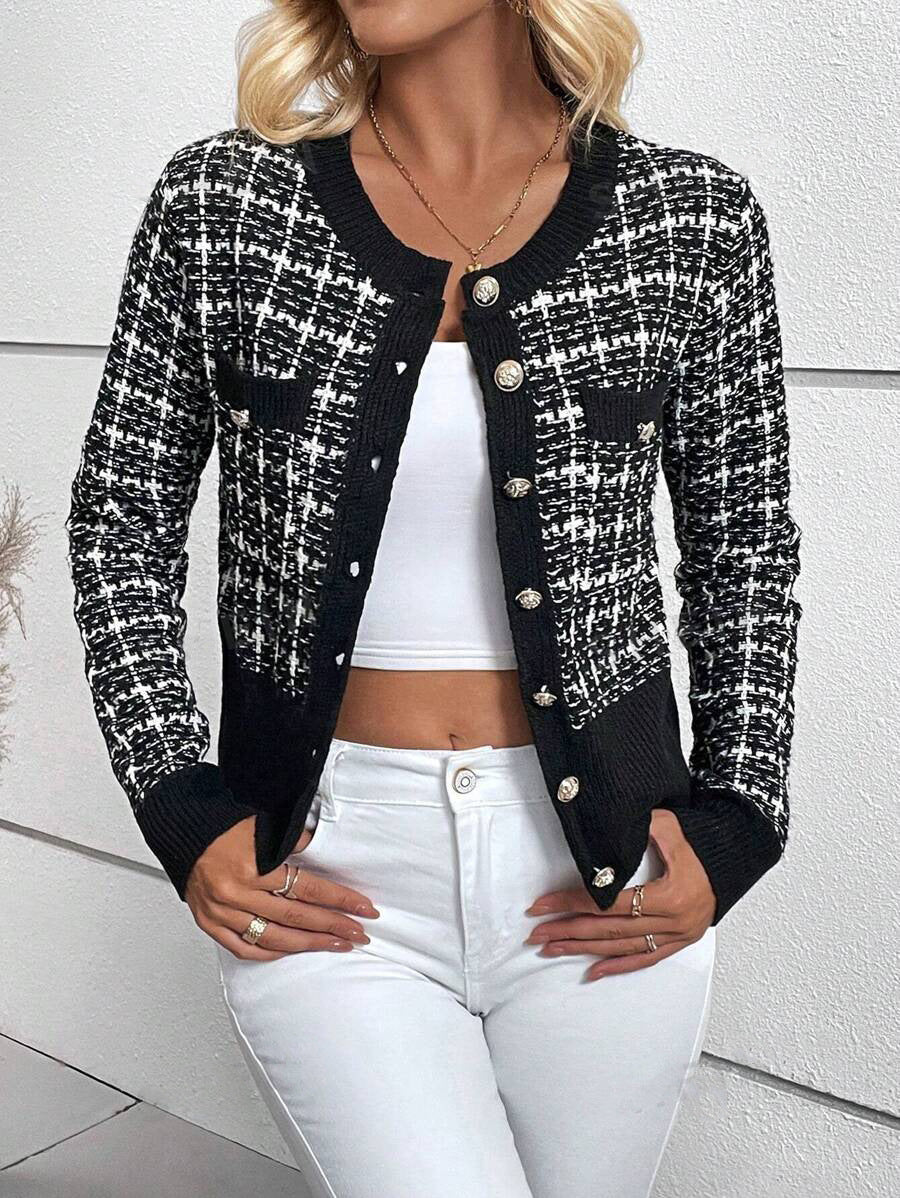 Damen Strickjacke Elegantes Design Goldknöpfe