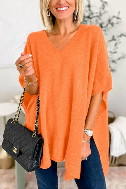 Damen Strickponcho Lässig V-Ausschnitt Oversized