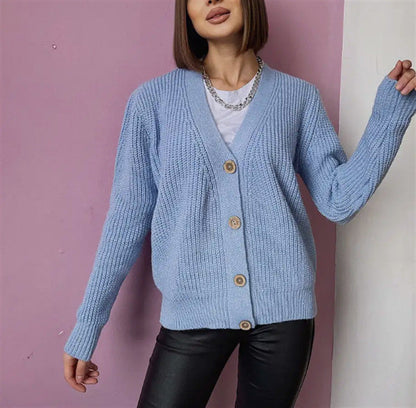 Damen Cardigan Grobstrick Modern Knöpfe