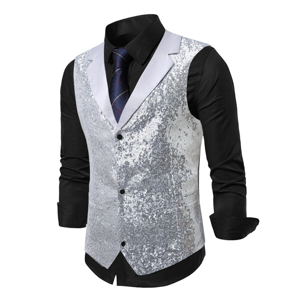 Herren Anzugweste Glitzer Effekt Klassischer Stil