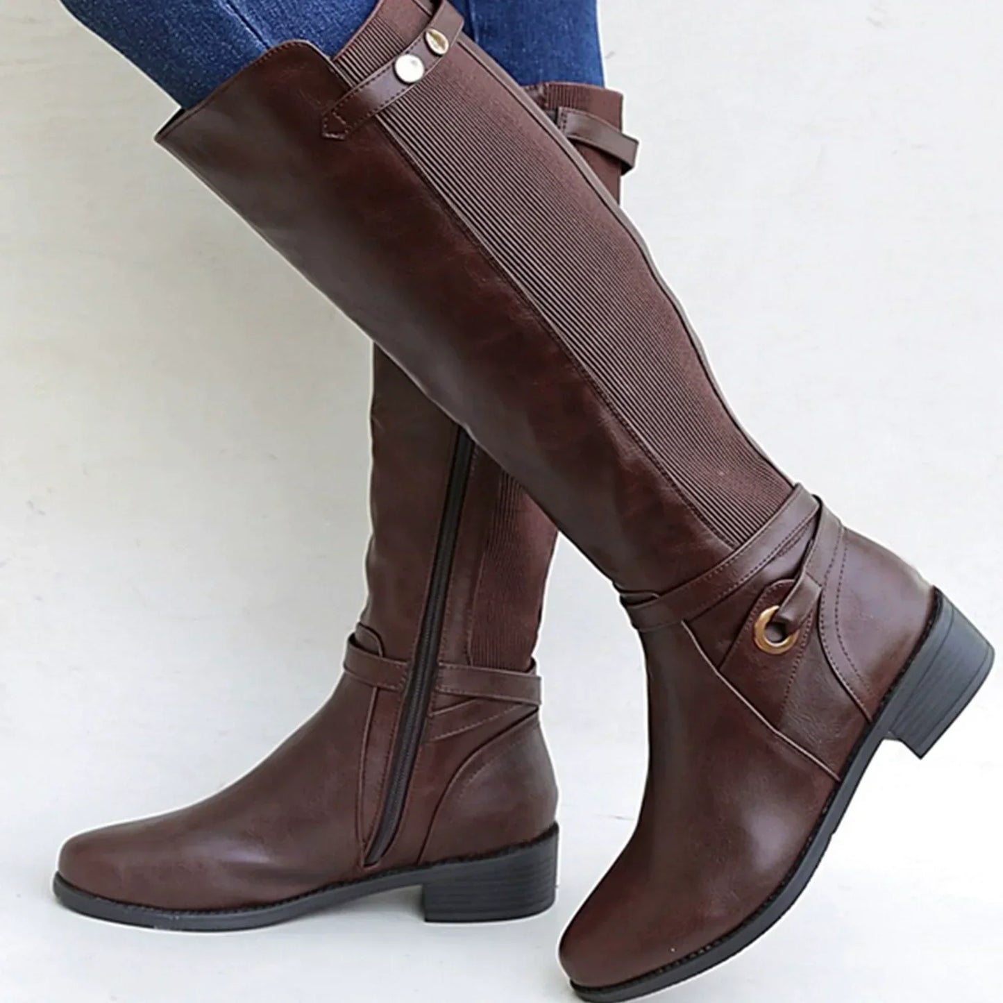 Knielange Stiefel Damen Slim Fit Schnürsenkel