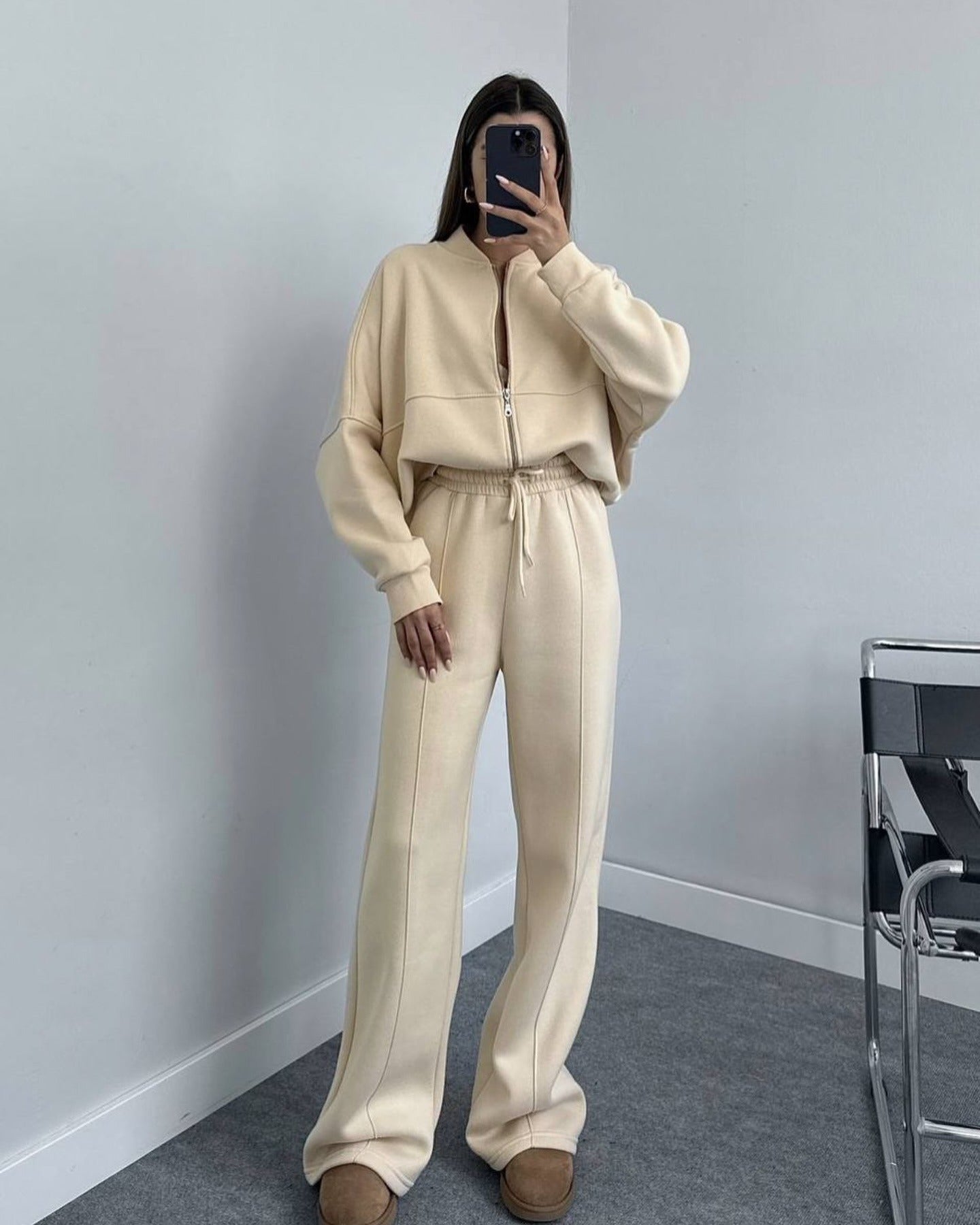 Damen Freizeit Set Bequem Reißverschluss Hose