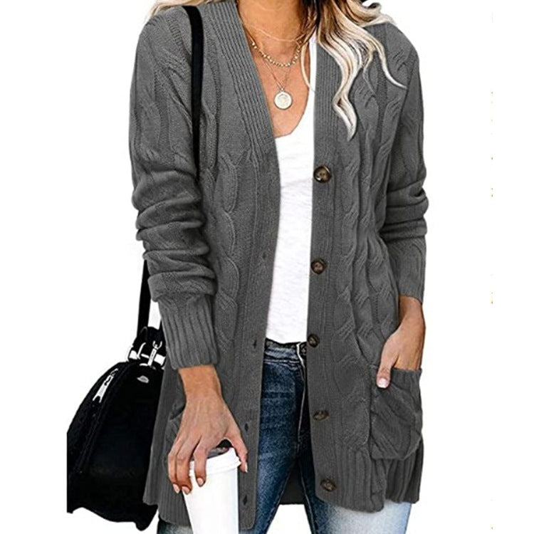 Damen Cardigan Grobstrick mit Knöpfen und Taschen