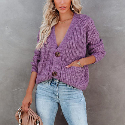 Damen Strickjacke Lässig Mit Taschen