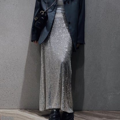 Damen Maxi-Kleid Glitzernd Elegant Hochtailliert