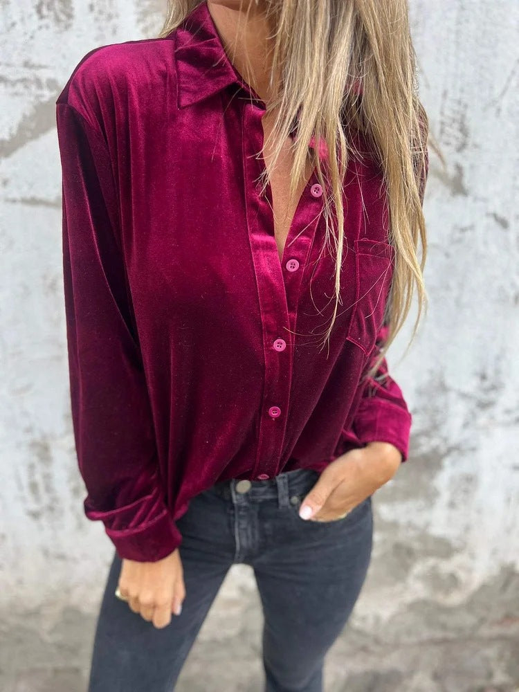 Damen Elegante Seidenbluse Klassischer Stil Langärmlig