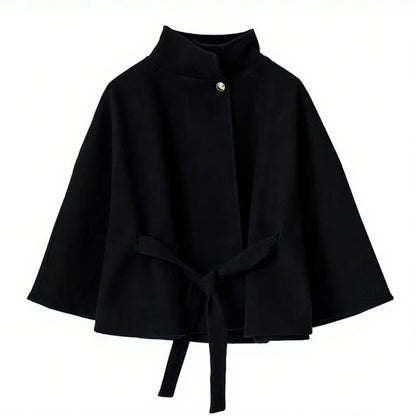 Damen Umhangjacke Elegant Bindegürtel Hochschloss