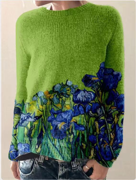 Stylischer Damenpullover Blumenmuster - IdealeKleiden