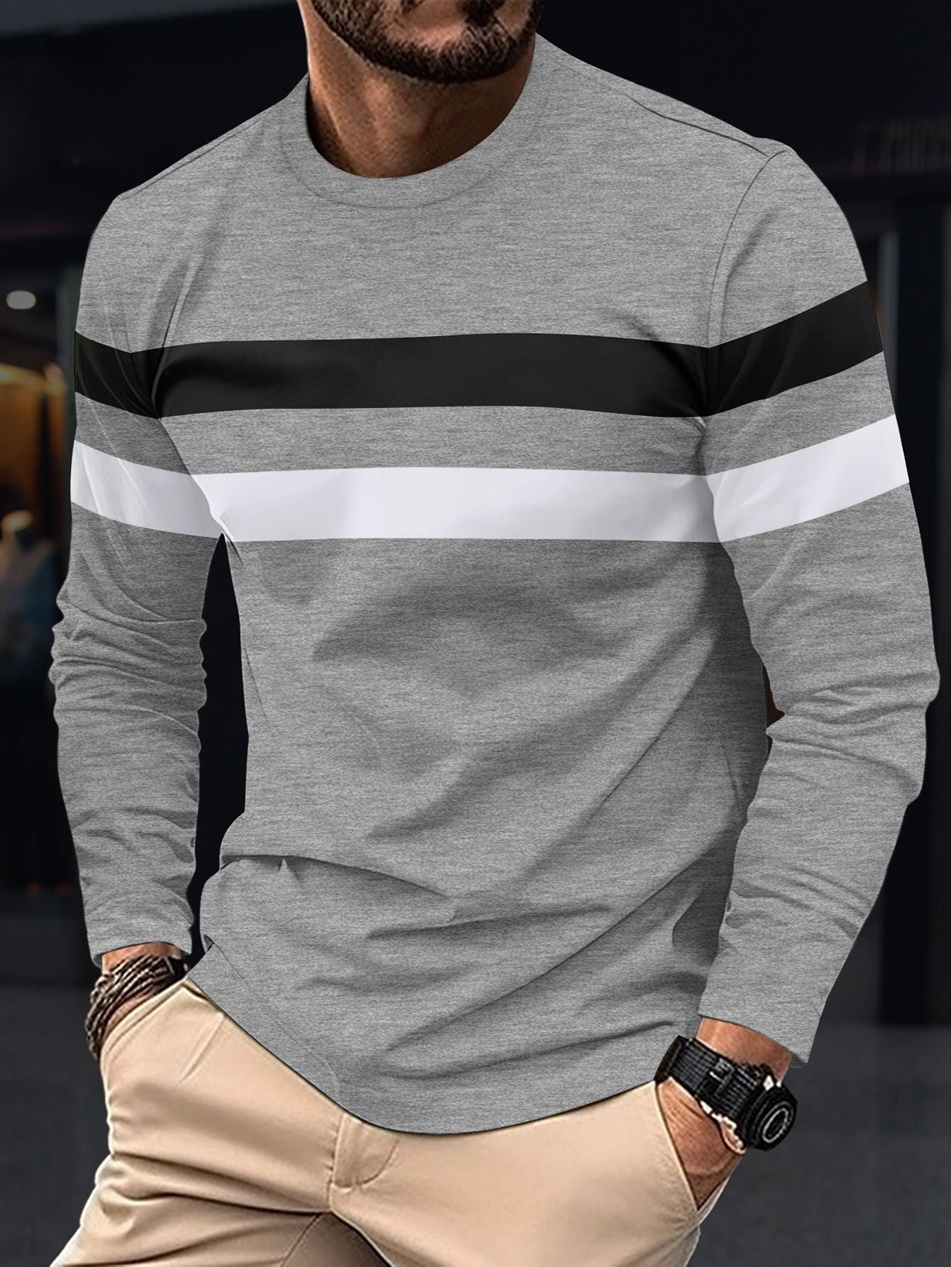 Herren Langarmshirt Sportlich Streifen Modisch