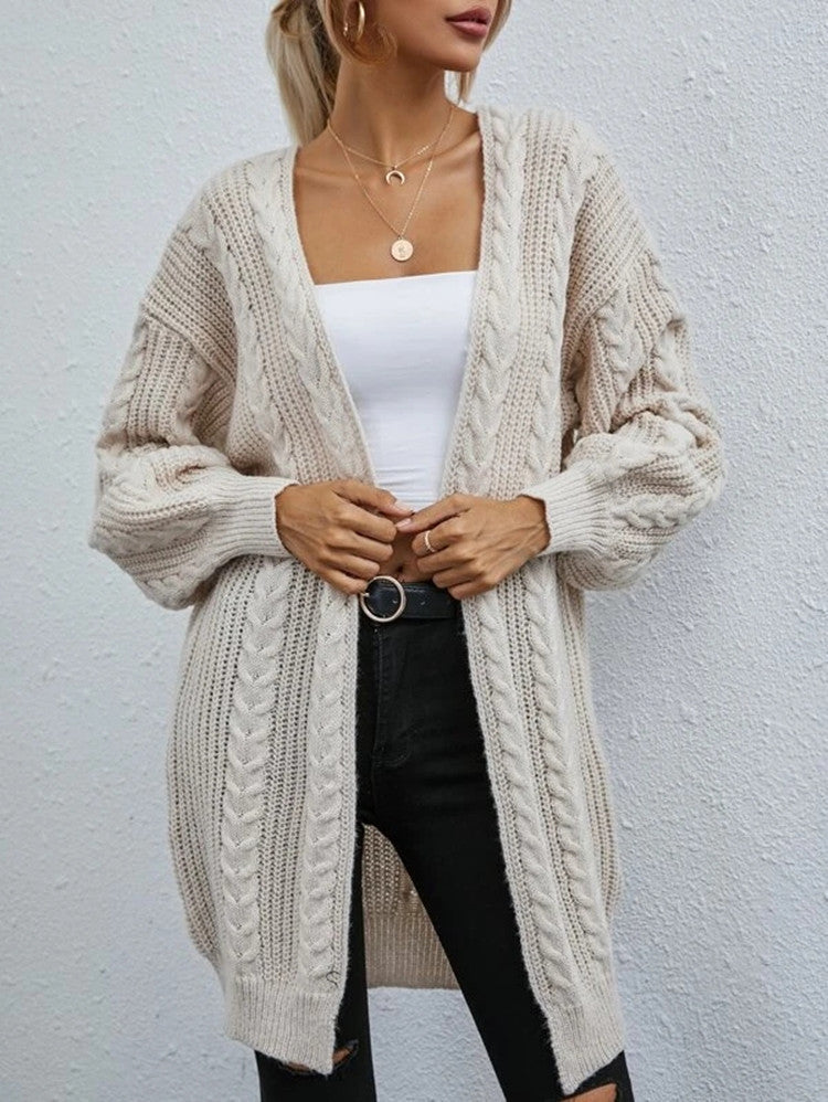 Damen Cardigan Grobstrick Oversize Lässig Zopfmuster