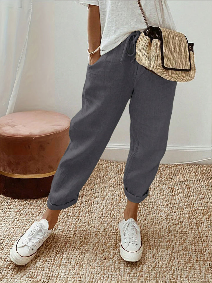 Damen Leinenhose Bequem ElastischMit Taschen