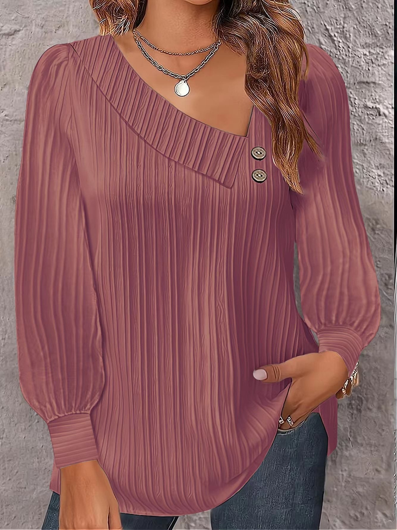 Damen Bluse Asymmetrisch Elegant Knopf Detail