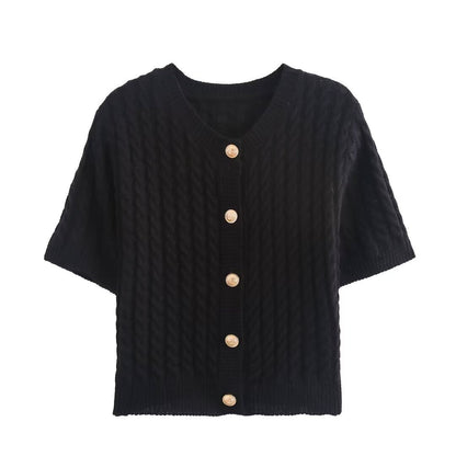 Damen Strickjacke Kurzarm Elegant Dekoriert