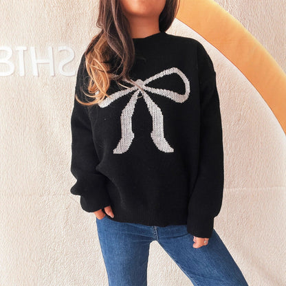 Damen Pullover Weich Schleifendesign