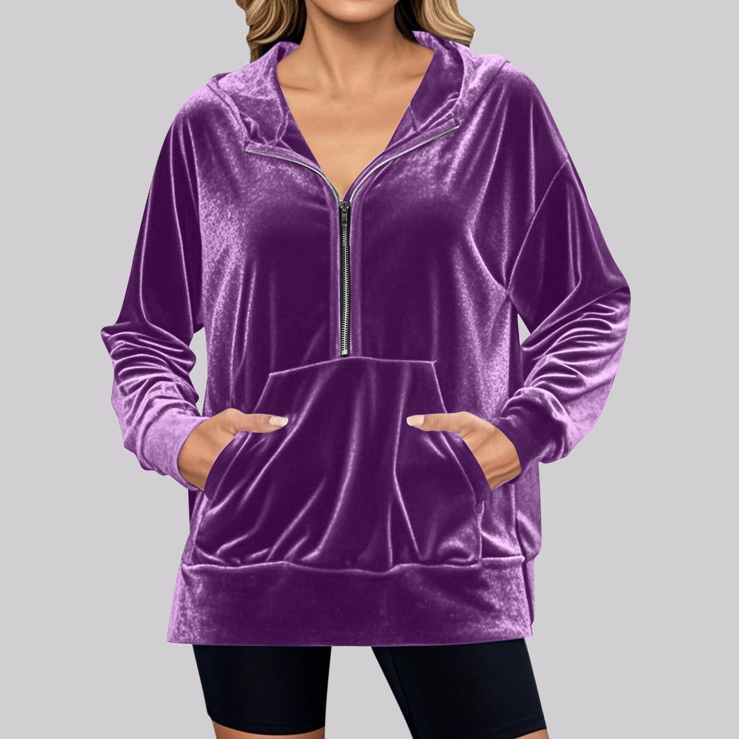 Damen Fleece Hoodie Kuschelig Mit Taschen