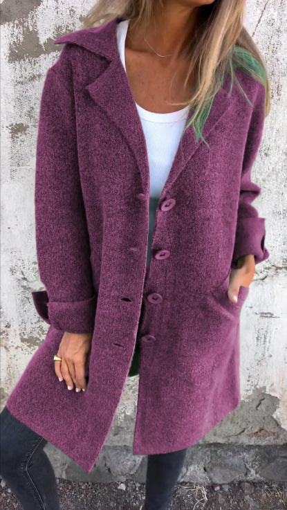 Mantel Damen Mittellang Lockere Passform Woll Optik