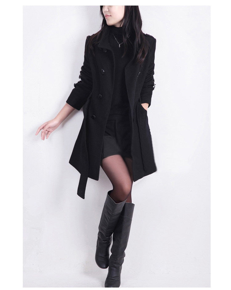 Eleganter Trenchcoat Lang Damen Mantel Wollmix