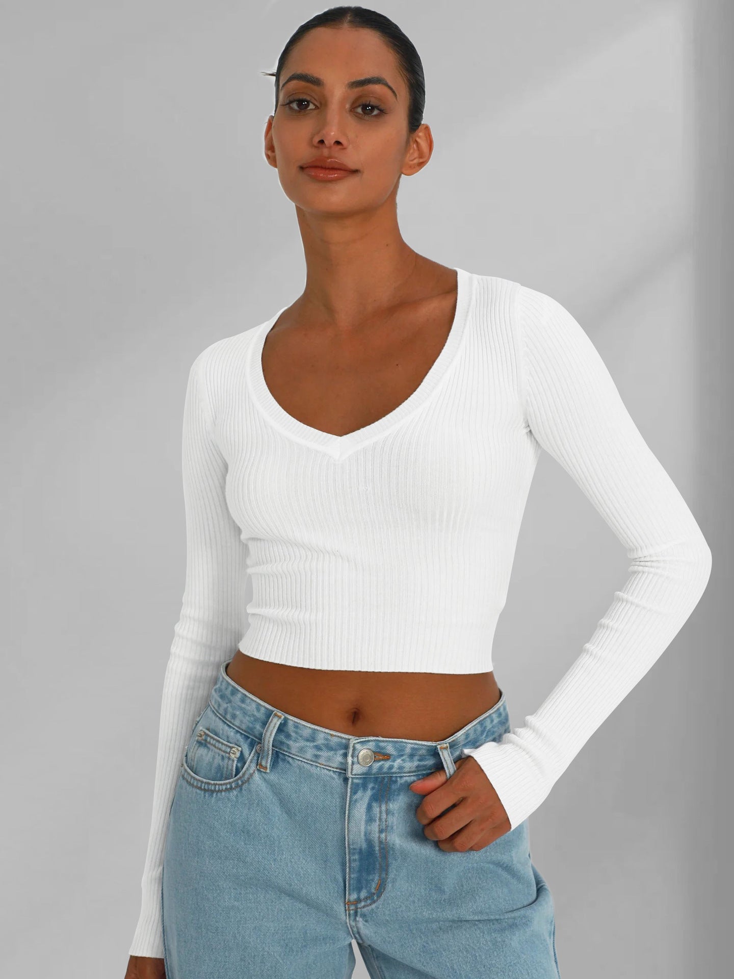 Damen Oberteil Figurformend Langarm Top Stretch
