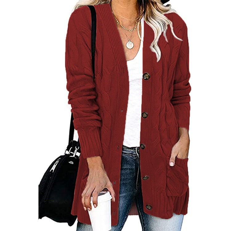 Damen Strickjacke Zopfmuster Mit Taschen