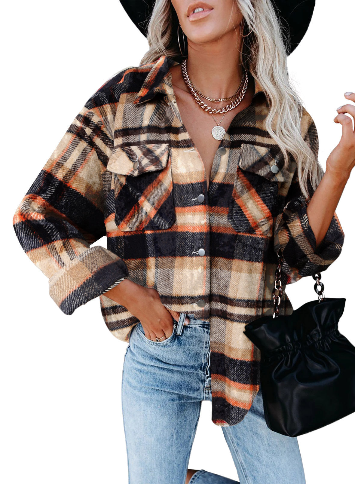 Damen Flanell Blazer Karo Weich & Bequem