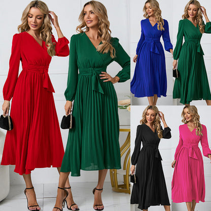 Damen Wickelkleid Elegant Faltenrock Schnürung - IdealeKleiden