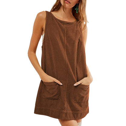 Damen Jerseykleid Lässig Rundhals mit Taschen